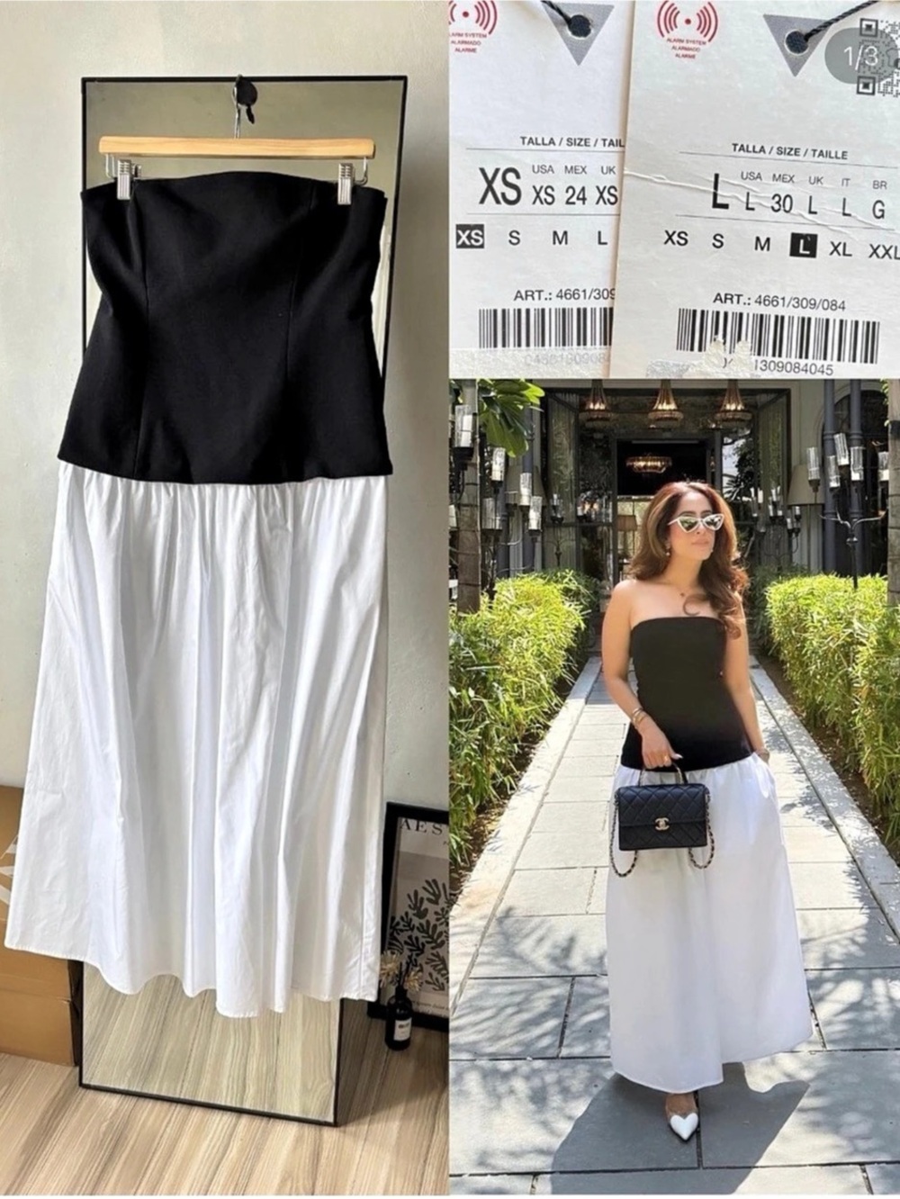 Zara Strapless Midi Dress / Combination Dress Black & White Large